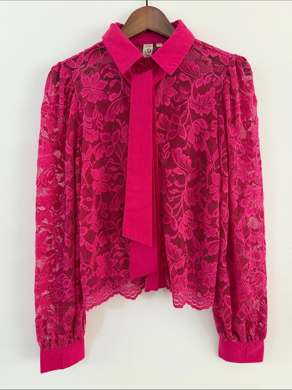 Anthropologie Dolan Fuchsia Lace Tie-Neck Blouse